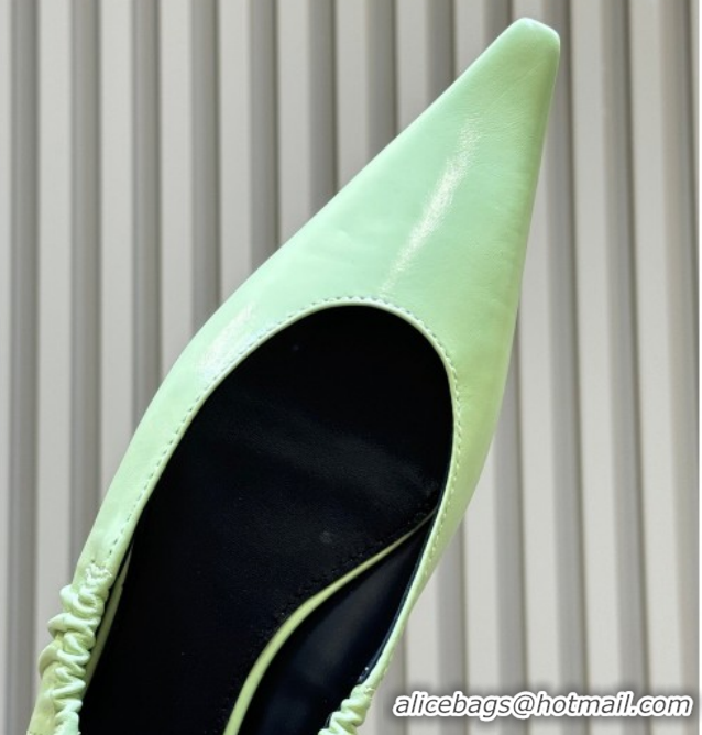 Good Quality Saint Laurent ANNE-MARIE Slingbacks Flats in Shiny Leather Green 2026 841183