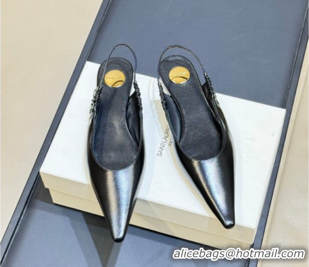 Hot Style Saint Laurent ANNE-MARIE Slingbacks Flats in Shiny Leather Black 2026 841183