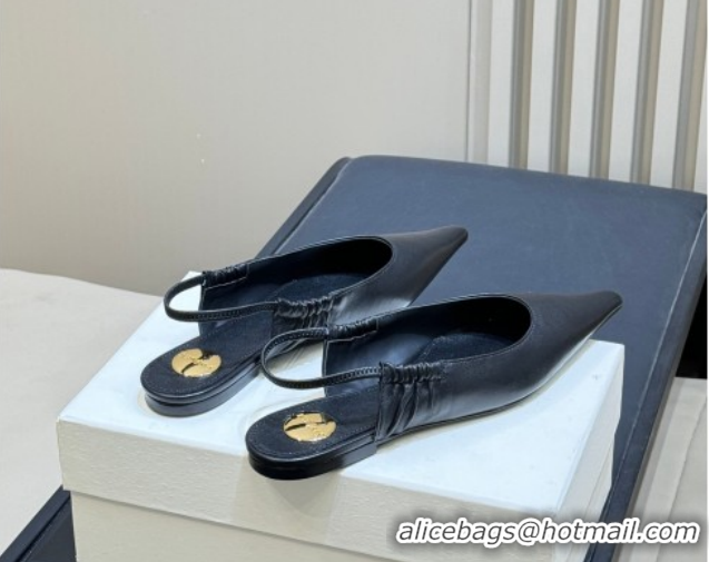 Low Cost Saint Laurent ANNE-MARIE Slingbacks Flats in Smooth Leather Black 2026 841183
