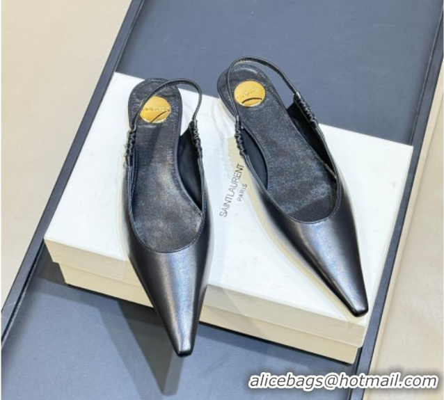 Low Cost Saint Laurent ANNE-MARIE Slingbacks Flats in Smooth Leather Black 2026 841183