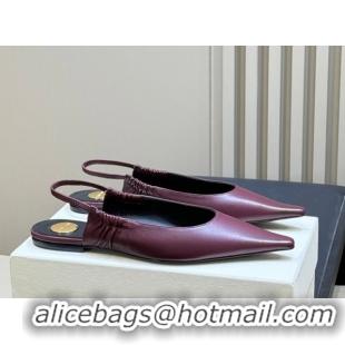 Grade Saint Laurent ANNE-MARIE Slingbacks Flats in Smooth Leather Burgundy 2026 841183