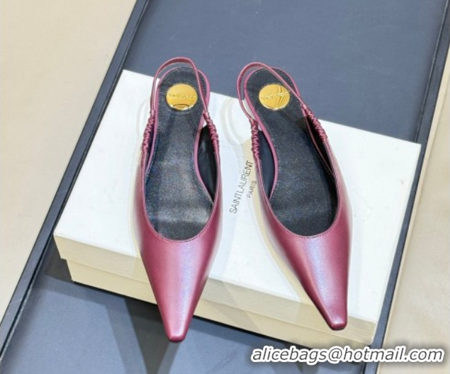 Grade Saint Laurent ANNE-MARIE Slingbacks Flats in Smooth Leather Burgundy 2026 841183