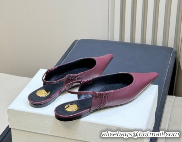Grade Saint Laurent ANNE-MARIE Slingbacks Flats in Smooth Leather Burgundy 2026 841183