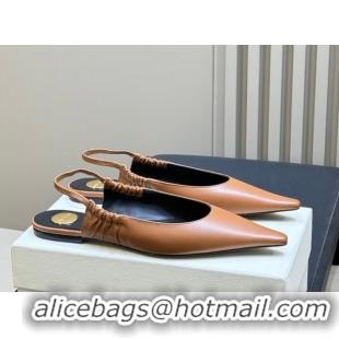 Best Grade Saint Laurent ANNE-MARIE Slingbacks Flats in Smooth Leather Brown 2026 841183