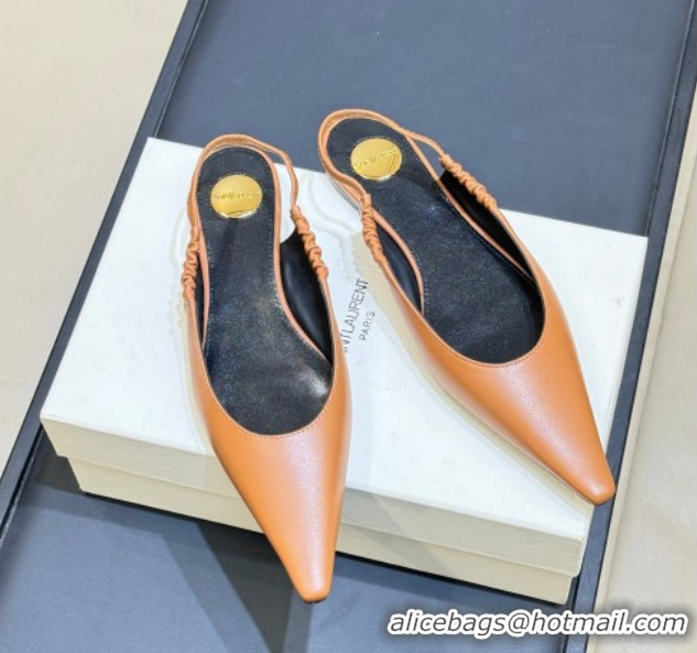 Best Grade Saint Laurent ANNE-MARIE Slingbacks Flats in Smooth Leather Brown 2026 841183