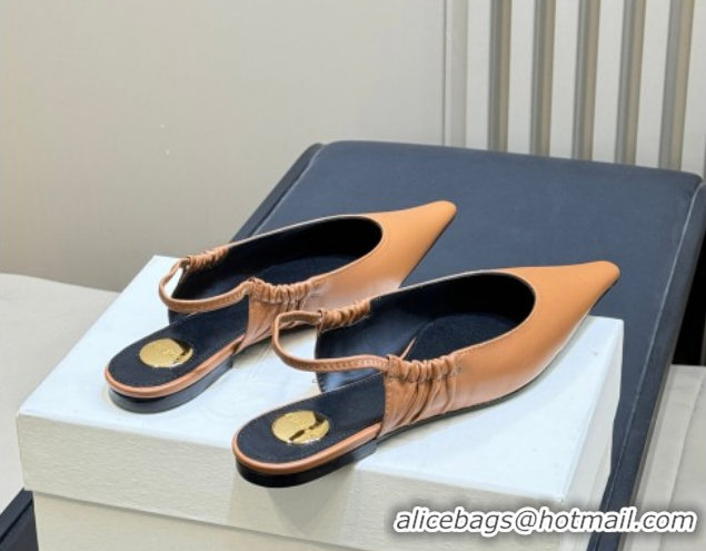 Best Grade Saint Laurent ANNE-MARIE Slingbacks Flats in Smooth Leather Brown 2026 841183