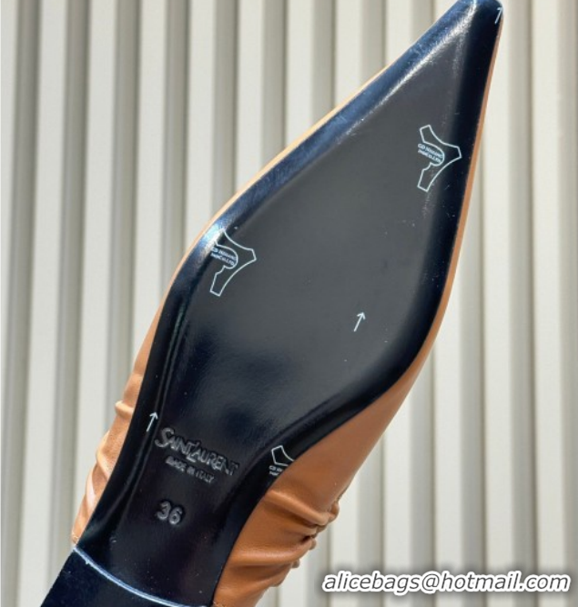 Best Grade Saint Laurent ANNE-MARIE Slingbacks Flats in Smooth Leather Brown 2026 841183