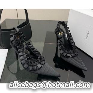Grade Quality Saint Laurent MADELEINE Slingbacks Pump 10.5cm in Silk Taffeta Black2 2026 867272