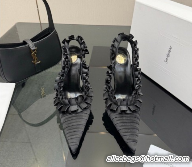 Grade Quality Saint Laurent MADELEINE Slingbacks Pump 10.5cm in Silk Taffeta Black2 2026 867272