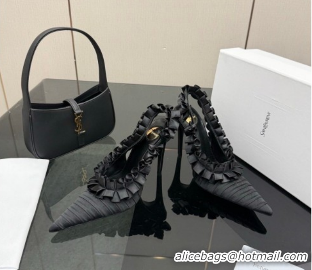 Grade Quality Saint Laurent MADELEINE Slingbacks Pump 10.5cm in Silk Taffeta Black2 2026 867272