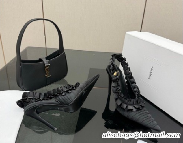 Grade Quality Saint Laurent MADELEINE Slingbacks Pump 10.5cm in Silk Taffeta Black2 2026 867272