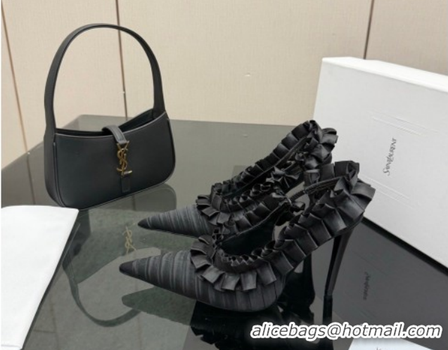 Grade Quality Saint Laurent MADELEINE Slingbacks Pump 10.5cm in Silk Taffeta Black2 2026 867272