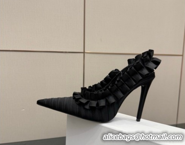 Grade Quality Saint Laurent MADELEINE Slingbacks Pump 10.5cm in Silk Taffeta Black2 2026 867272