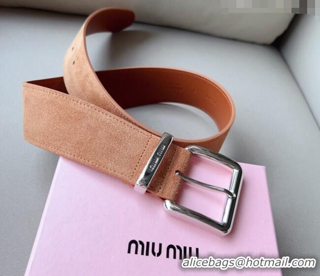 Cheap Price Miu Miu Suede Wide Belt 5cm Camel 0113 Brown/Silver