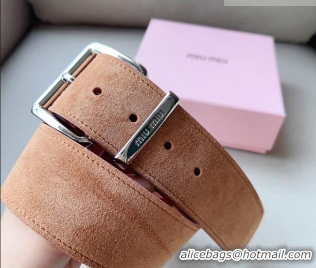 Cheap Price Miu Miu Suede Wide Belt 5cm Camel 0113 Brown/Silver