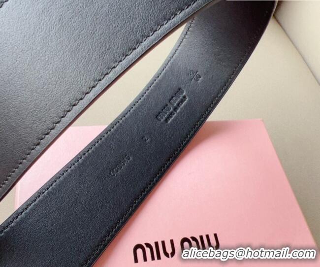 Reasonable Price Miu Miu Leather Wide Belt 5cm 0113 Black/Silver