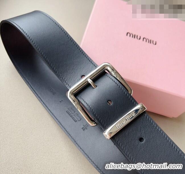 Reasonable Price Miu Miu Leather Wide Belt 5cm 0113 Black/Silver