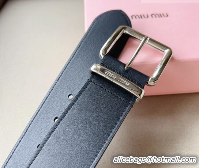 Reasonable Price Miu Miu Leather Wide Belt 5cm 0113 Black/Silver