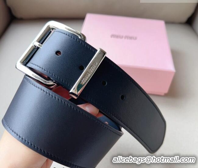 Reasonable Price Miu Miu Leather Wide Belt 5cm 0113 Black/Silver