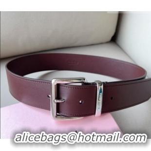 Top Quality Miu Miu Leather Wide Belt 5cm 0113 Burgundy/Silver 2024