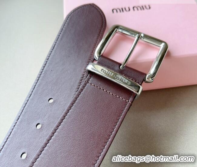 Top Quality Miu Miu Leather Wide Belt 5cm 0113 Burgundy/Silver 2024