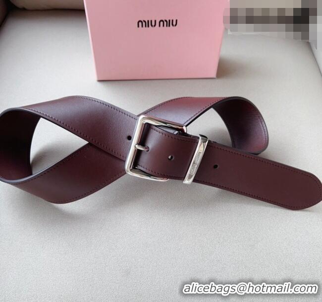 Top Quality Miu Miu Leather Wide Belt 5cm 0113 Burgundy/Silver 2024