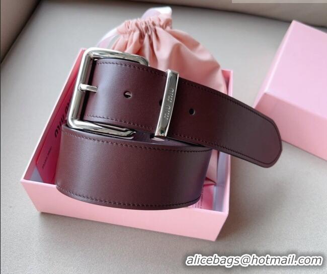 Top Quality Miu Miu Leather Wide Belt 5cm 0113 Burgundy/Silver 2024