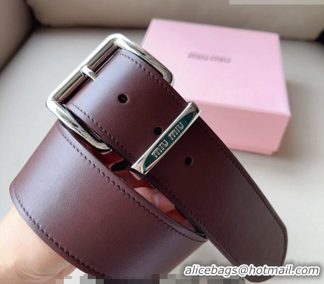 Top Quality Miu Miu Leather Wide Belt 5cm 0113 Burgundy/Silver 2024