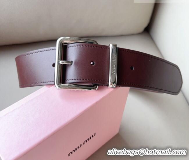 Top Quality Miu Miu Leather Wide Belt 5cm 0113 Burgundy/Silver 2024