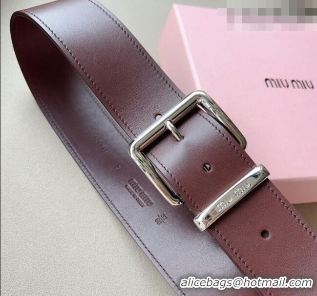 Top Quality Miu Miu Leather Wide Belt 5cm 0113 Burgundy/Silver 2024