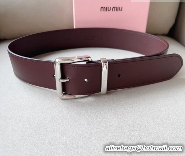 Top Quality Miu Miu Leather Wide Belt 5cm 0113 Burgundy/Silver 2024