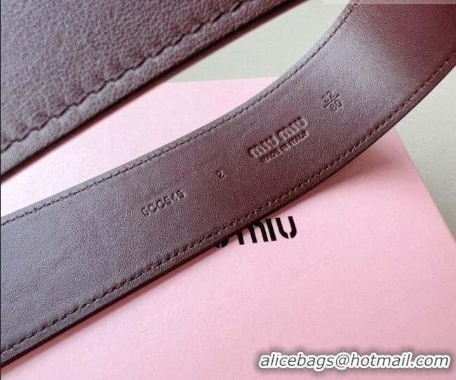 Top Quality Miu Miu Leather Wide Belt 5cm 0113 Burgundy/Silver 2024