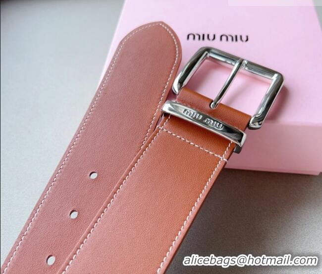 Trendy Design Miu Miu Leather Wide Belt 5cm 0113 Brown/Silver 2024