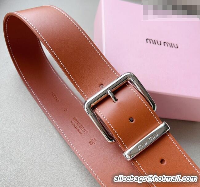 Trendy Design Miu Miu Leather Wide Belt 5cm 0113 Brown/Silver 2024