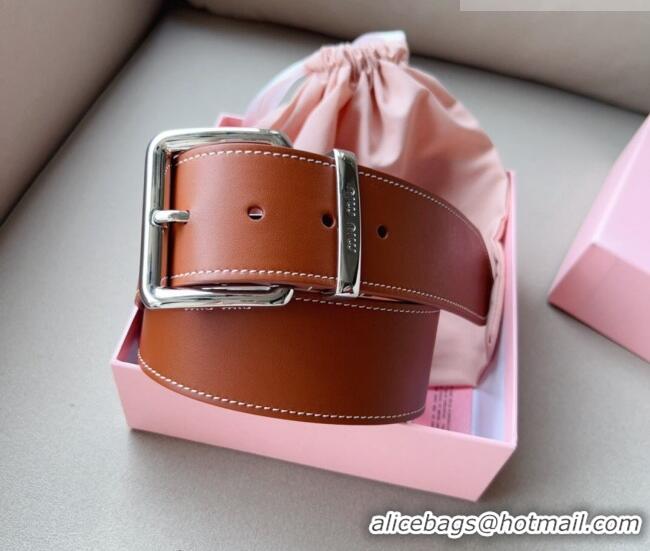 Trendy Design Miu Miu Leather Wide Belt 5cm 0113 Brown/Silver 2024