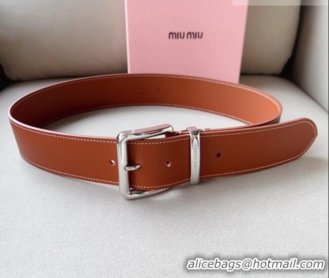 Trendy Design Miu Miu Leather Wide Belt 5cm 0113 Brown/Silver 2024