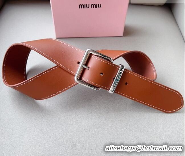 Trendy Design Miu Miu Leather Wide Belt 5cm 0113 Brown/Silver 2024