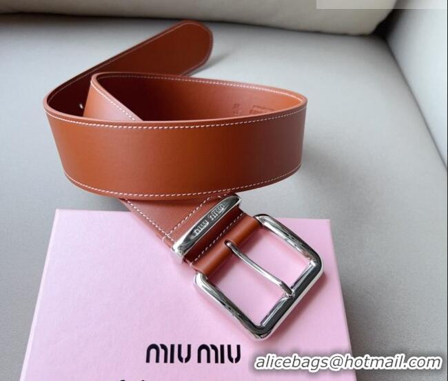 Trendy Design Miu Miu Leather Wide Belt 5cm 0113 Brown/Silver 2024