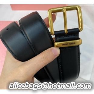 Top Quality Miu Miu Leather Belt 3.5cm 5432 Black/Aged Gold 2024