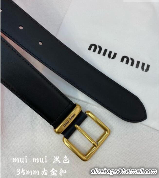 Top Quality Miu Miu Leather Belt 3.5cm 5432 Black/Aged Gold 2024