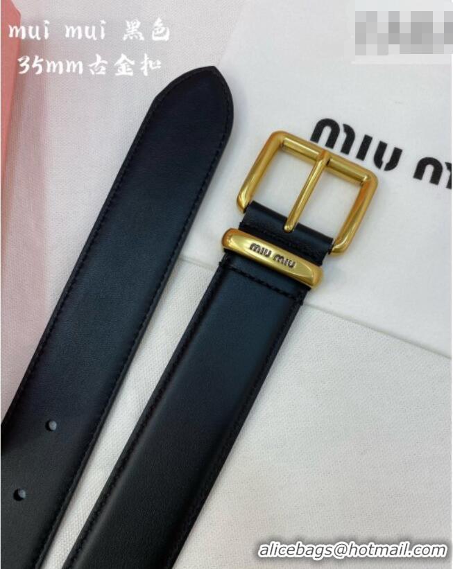Top Quality Miu Miu Leather Belt 3.5cm 5432 Black/Aged Gold 2024