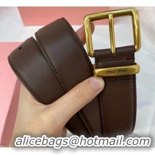 Famous Brand Miu Miu Leather Belt 3.5cm 5432 Coffee/Aged Gold 2024