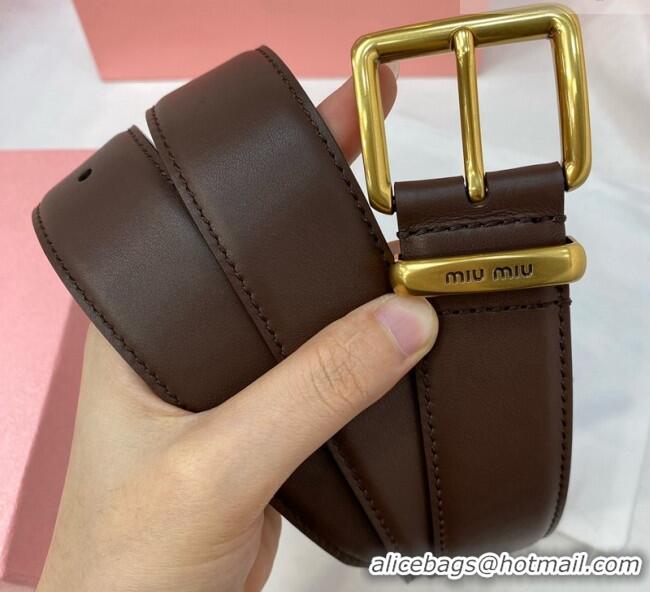 Famous Brand Miu Miu Leather Belt 3.5cm 5432 Coffee/Aged Gold 2024