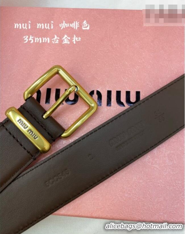 Famous Brand Miu Miu Leather Belt 3.5cm 5432 Coffee/Aged Gold 2024