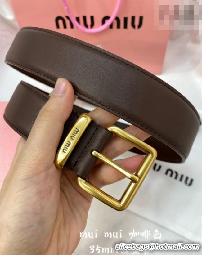 Famous Brand Miu Miu Leather Belt 3.5cm 5432 Coffee/Aged Gold 2024