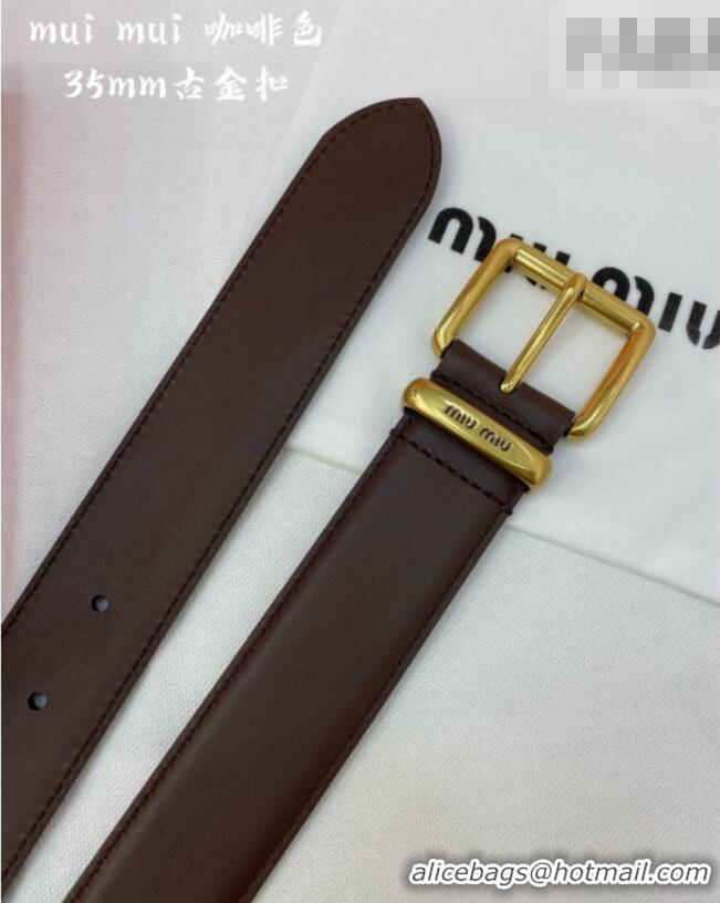 Famous Brand Miu Miu Leather Belt 3.5cm 5432 Coffee/Aged Gold 2024