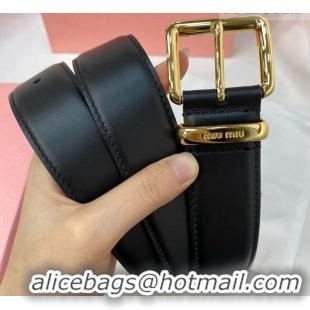 Discount Design Miu Miu Leather Belt 3.5cm 5432 Black/Shiny Gold 2024