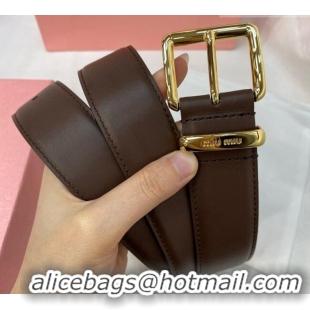 Fashion Discount Miu Miu Leather Belt 3.5cm 5432 Coffee/Shiny Gold 2024