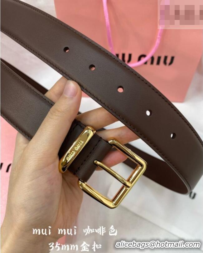 Fashion Discount Miu Miu Leather Belt 3.5cm 5432 Coffee/Shiny Gold 2024