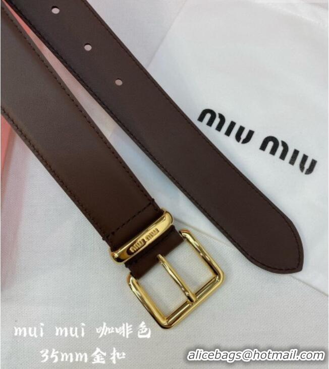 Fashion Discount Miu Miu Leather Belt 3.5cm 5432 Coffee/Shiny Gold 2024